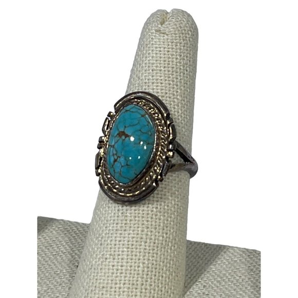 Turquoise Sterling Silver Ring Womens 6.5 Southwestern Southwest Cowboy Western - Picture 1 of 5